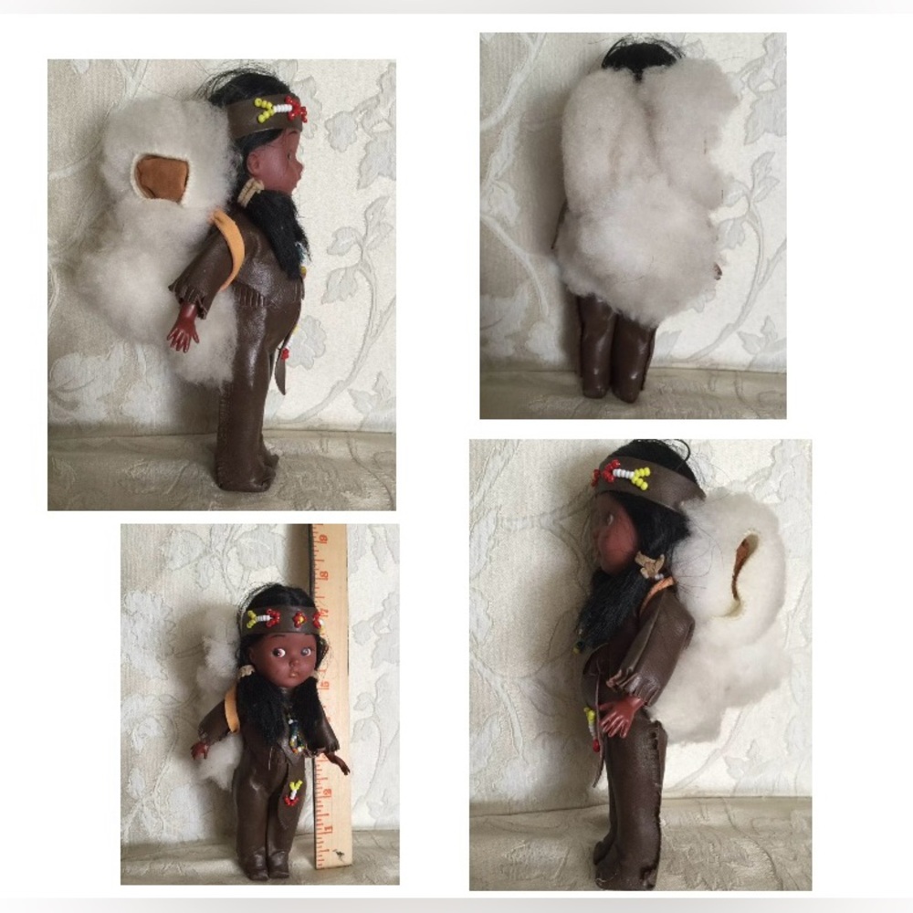 Native American Indian Vintage Plastic Doll in Traditional Brown leather Costume